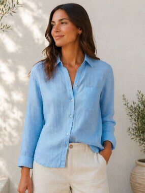 Joie 100% Linen Button Front Shirt Light Blue Long Sleeve Casual M